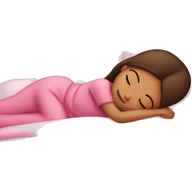 girl sleeping in pink bed, brunette emoji