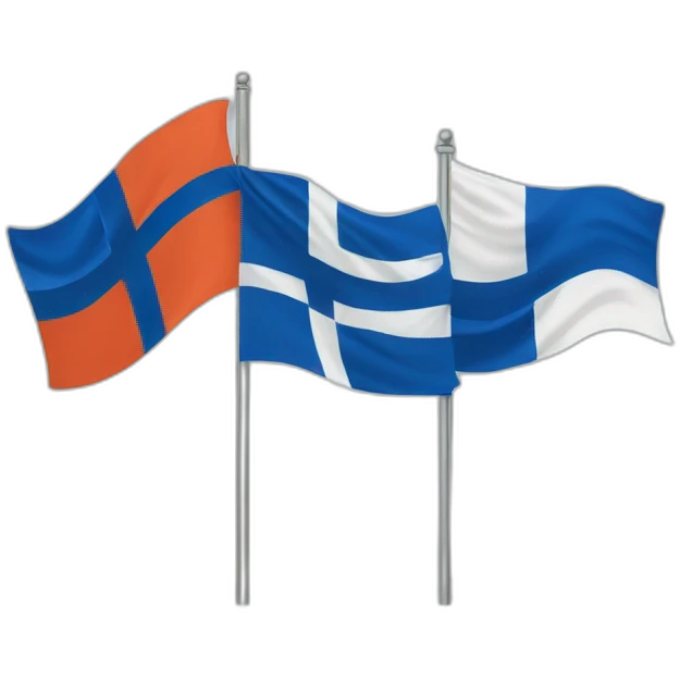two flagpoles and two flags Ingermanland and Finland emoji