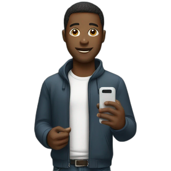 black man with cell phone in hand emoji