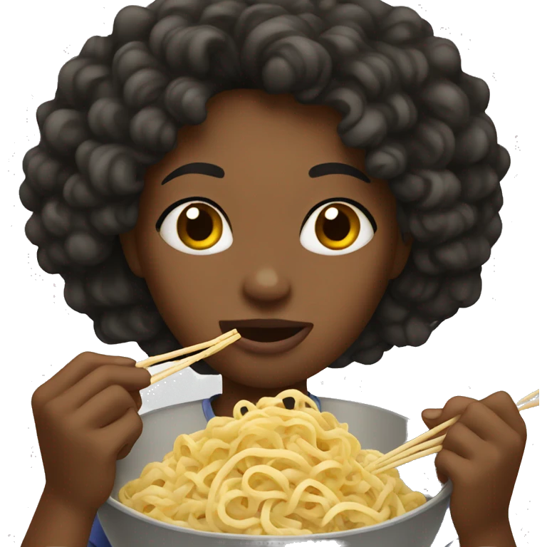 Black girl eating noodles emoji