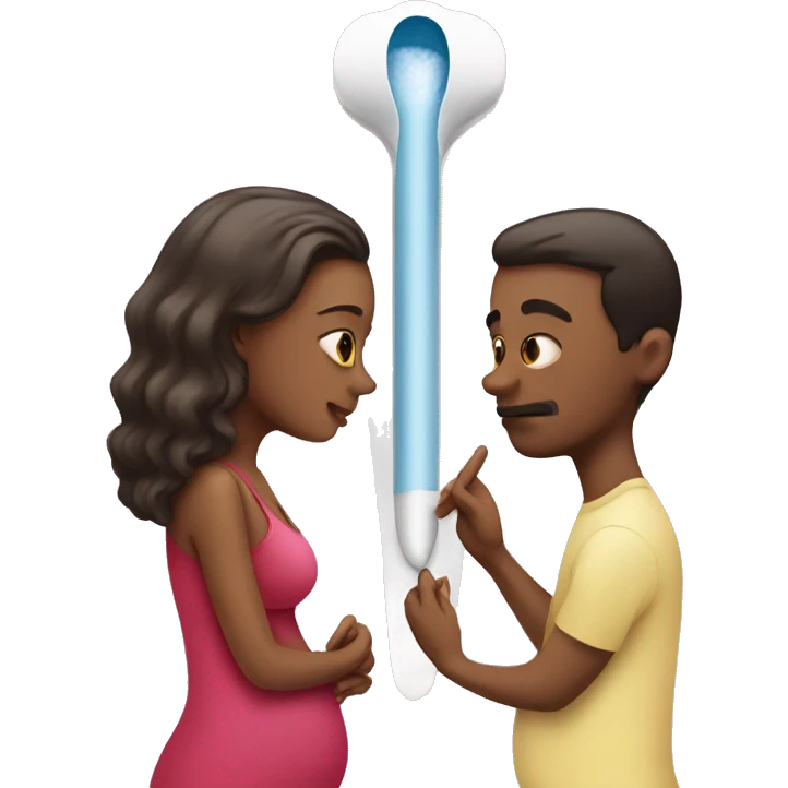 couple looking at pregnancy test emoji