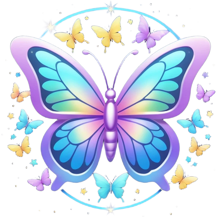 bts logo with butterflies on the logo and flying around it and light sparkles around it all emoji