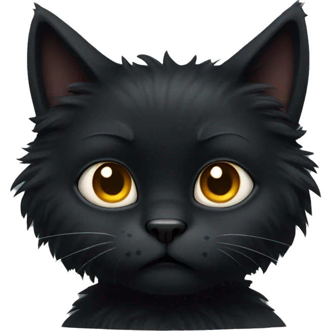 Black fluffy cat with upset face emoji