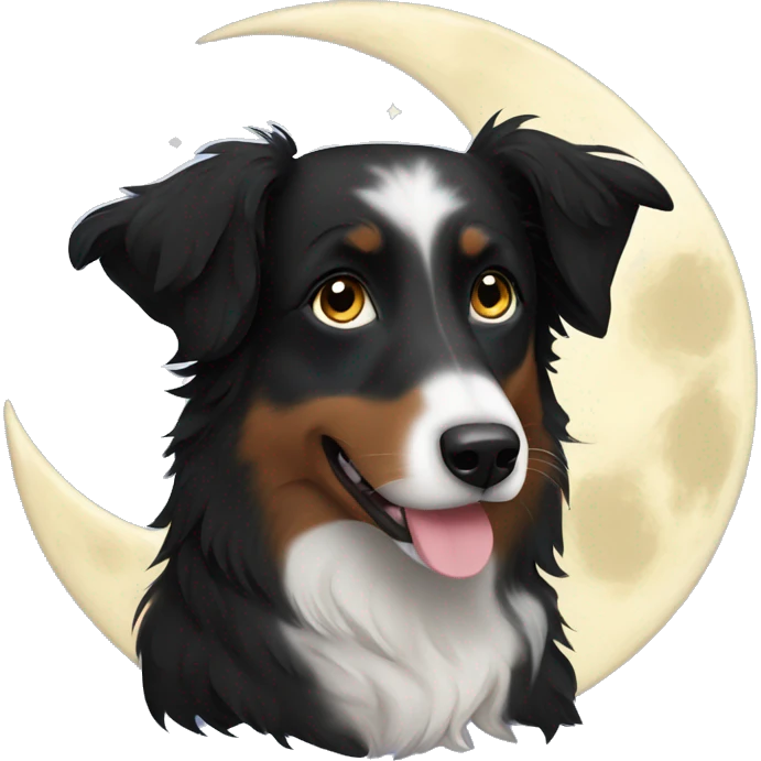 Small black australian shepherd dog with moon and stars  emoji