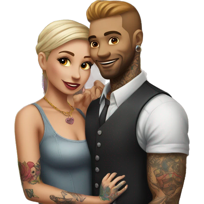 Romantic carnival date for beautiful tattooed couple emoji