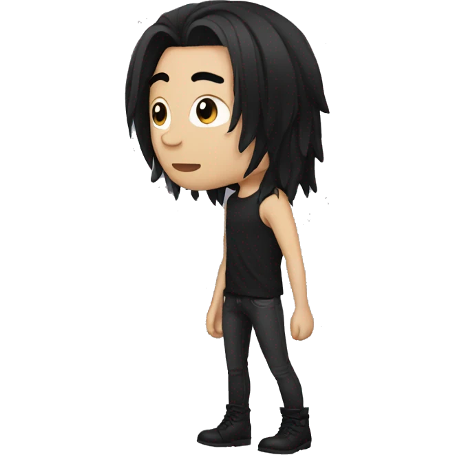 man with long black emo hair emoji