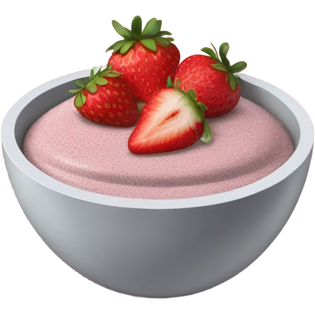 A pink bowl with chia seed pudding in it and strawberries emoji
