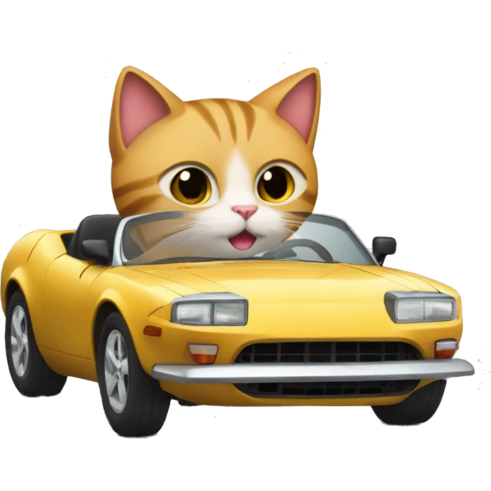 Cat driving a sports car and car number is GPT emoji