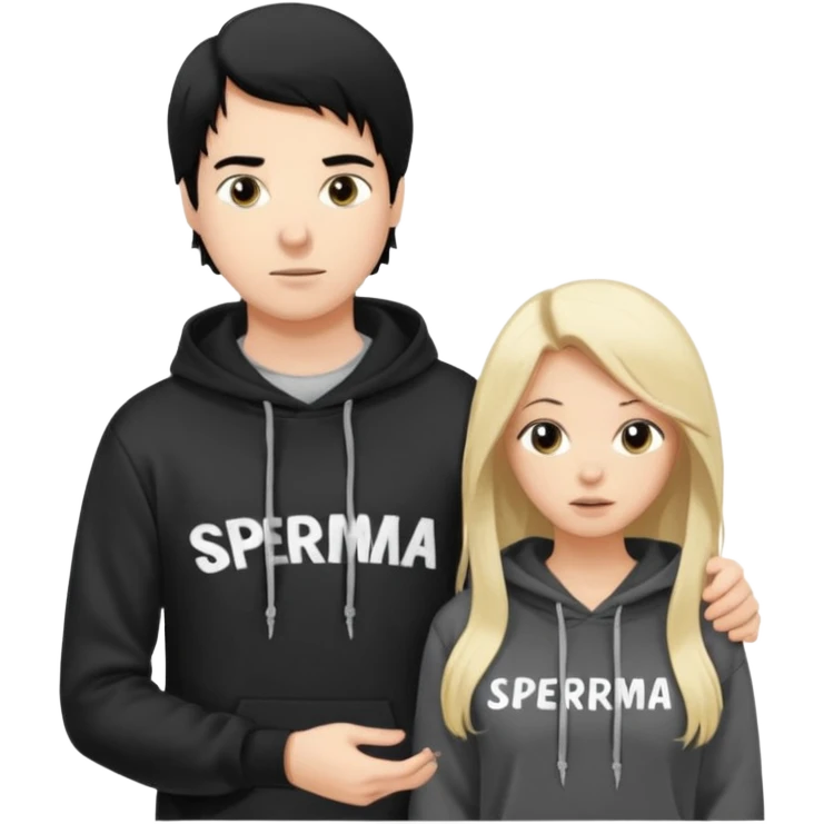 I want it to be this emote 🙍‍♂️
of a white guy with black hair and a black sweatshirt with the word "sperma" written in white in the middle. Behind him, there's a pretty blonde with long hair, pulling the string on the first person's hoodie. The girl is wearing a gray sweatshirt. emoji