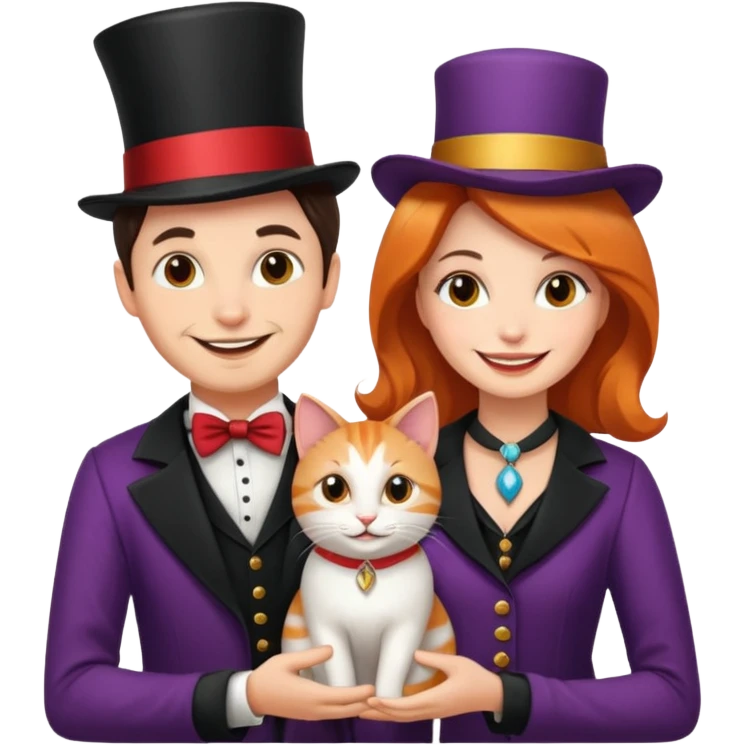 magician couple and their pet cat emoji