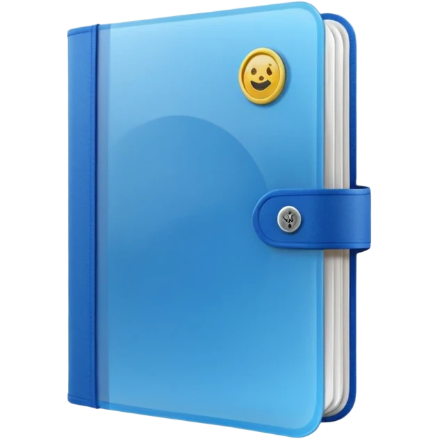A translucent blue plastic folder with rounded corners, elastic string and button closure, soft matte finish, and a passport/travel symbol on the front. emoji