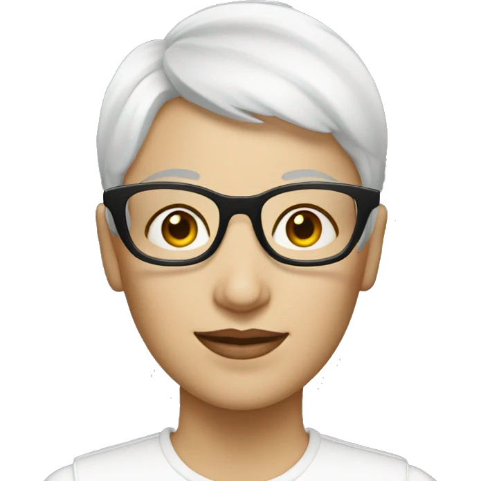 a white woman with white pixie cut and glasses emoji