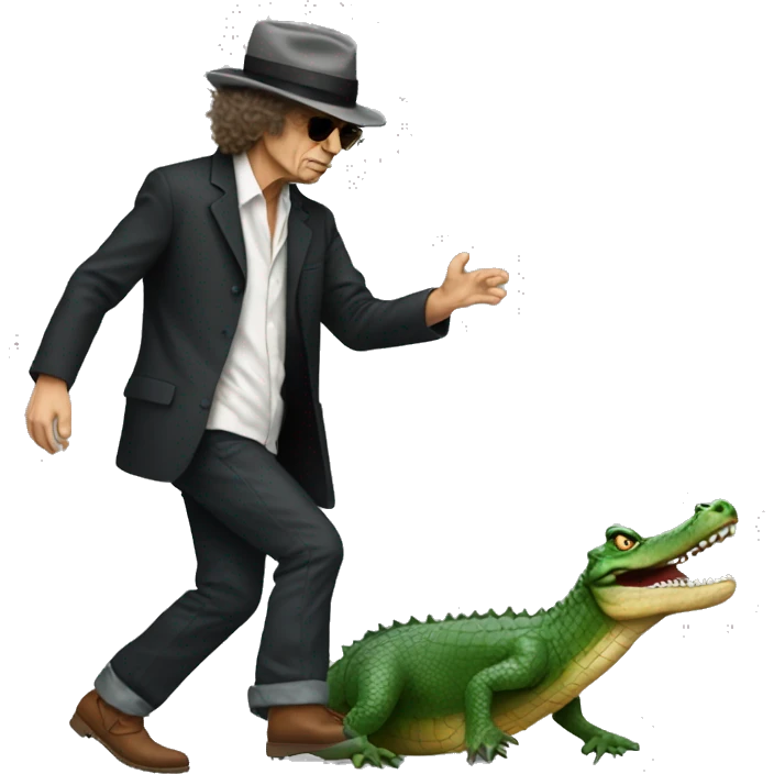 Bob dylan stomping on an alligator emoji