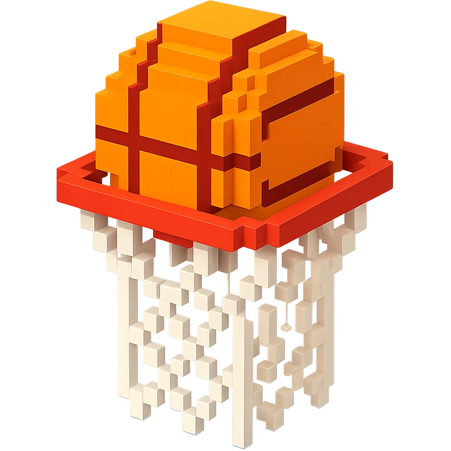 Voxel-style basketball in a net emoji