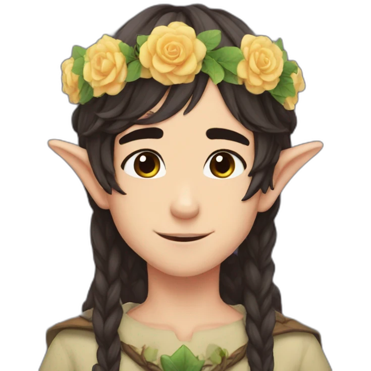 sweet elf boy flower crown dark hair dark eyes emoji