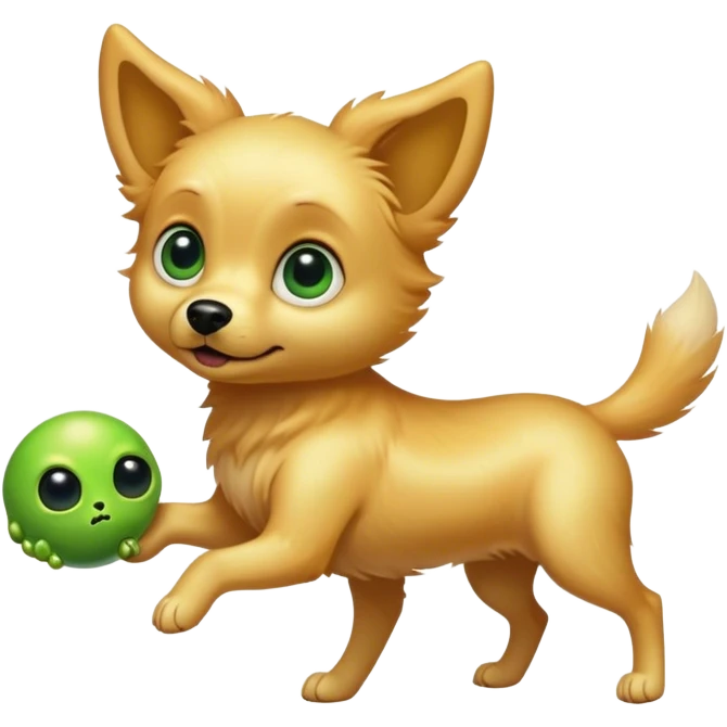 dog playing fetch with alien emoji
