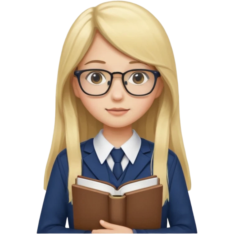 Girl student wearing uniform, glasses, hold book in front of their chest, blonde long straight hair, white skin emoji