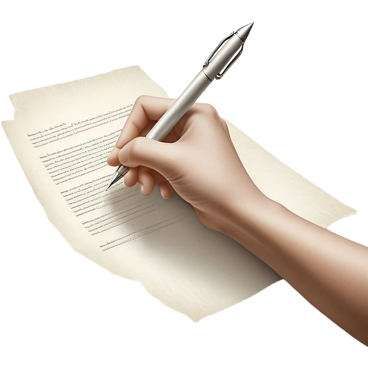 A glowing, slightly transparent hand—representing the future self—emerges from a piece of paper, offering a pen to the present self. The present self’s hand, solid and real, reaches out to take it, symbolizing the moment of choosing action over procrastination, guided by the future self’s wisdom. emoji