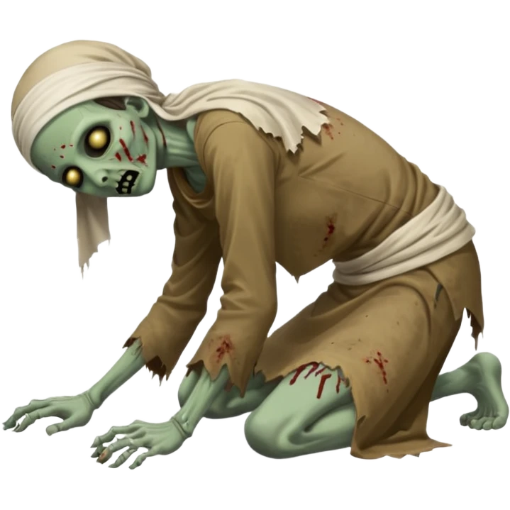 fullbody zombie leper in a prone pose, face down, with tattered tunic and head covering, normal emoji style emoji