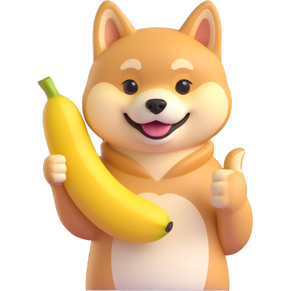 shiba inu showing thumb up and having banana emoji
