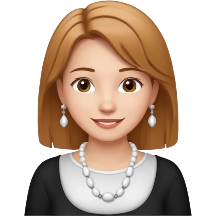 Счастливая Девушка с украшение на шее в виде бус белого и серебряного цвета в белой рубашке, с русыми волосами emoji