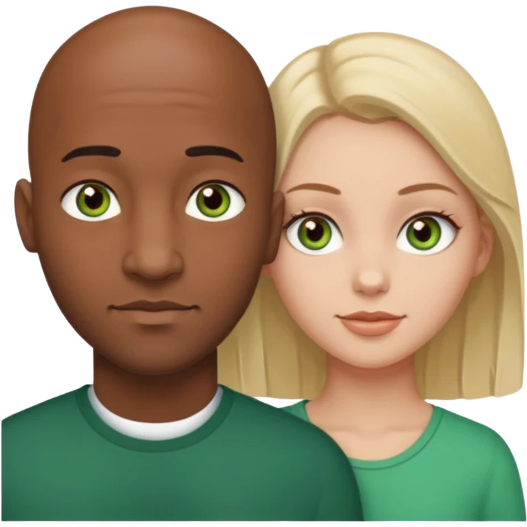 Black bald guy with brown eyes & a white girl brown hair with green eyes  emoji