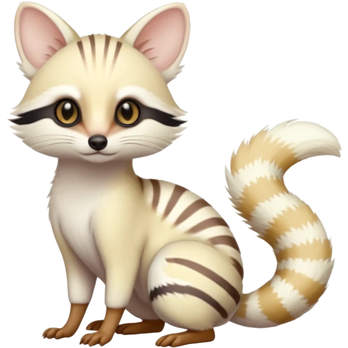 White albino pastel Genet-Numbat-Cacomistl-Tanuki-fusion-hybrid (full body) emoji