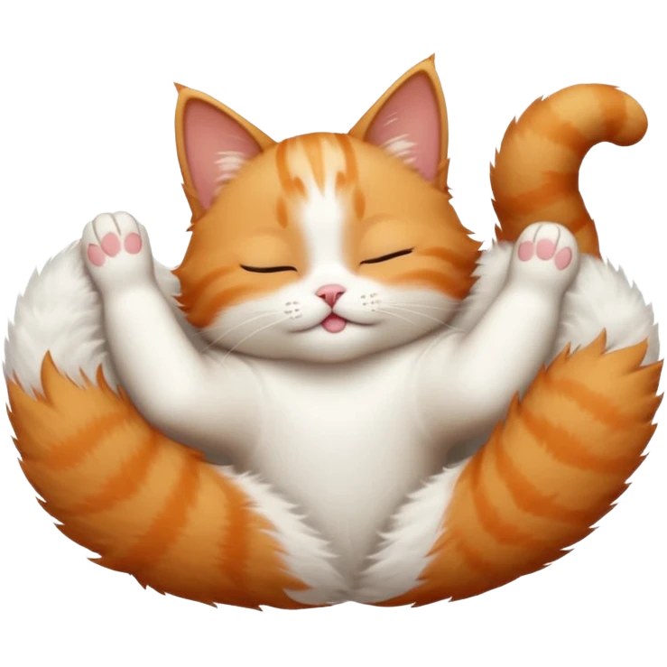 ginger and white small cat in funny positions upside down with eyes closed emoji