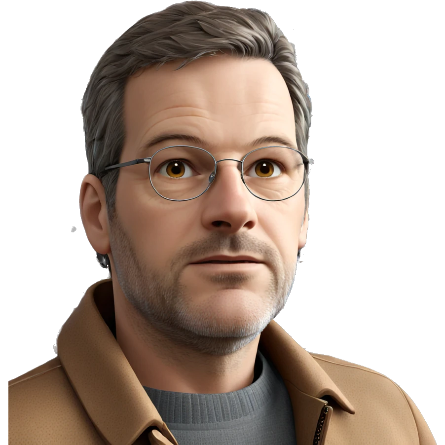 thoughtful man in brown jacket emoji
