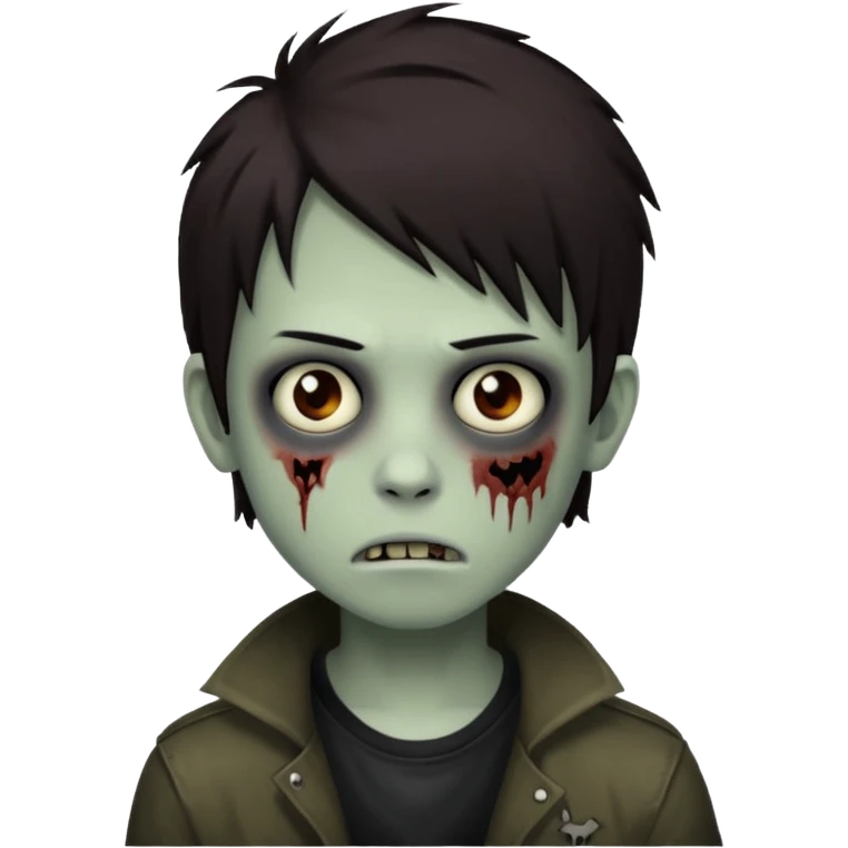 boy zombie with darkish brown emo hair, not so harmed emoji
