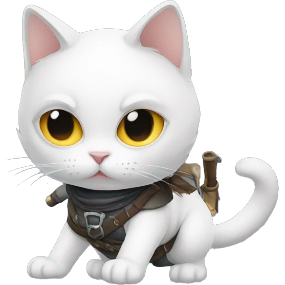white cat dressed as a rogue assasin emoji