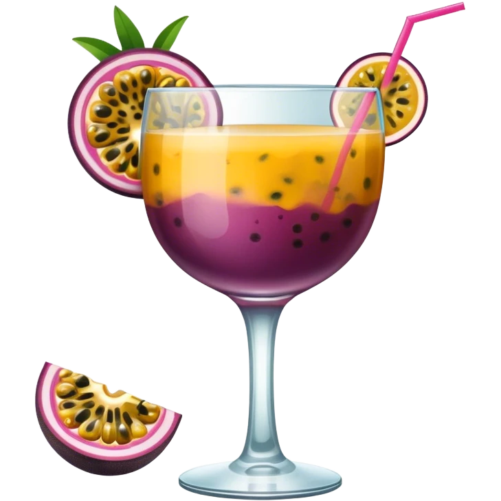 Passionfruit cocktail, half passionfruit in the glass, no straw emoji