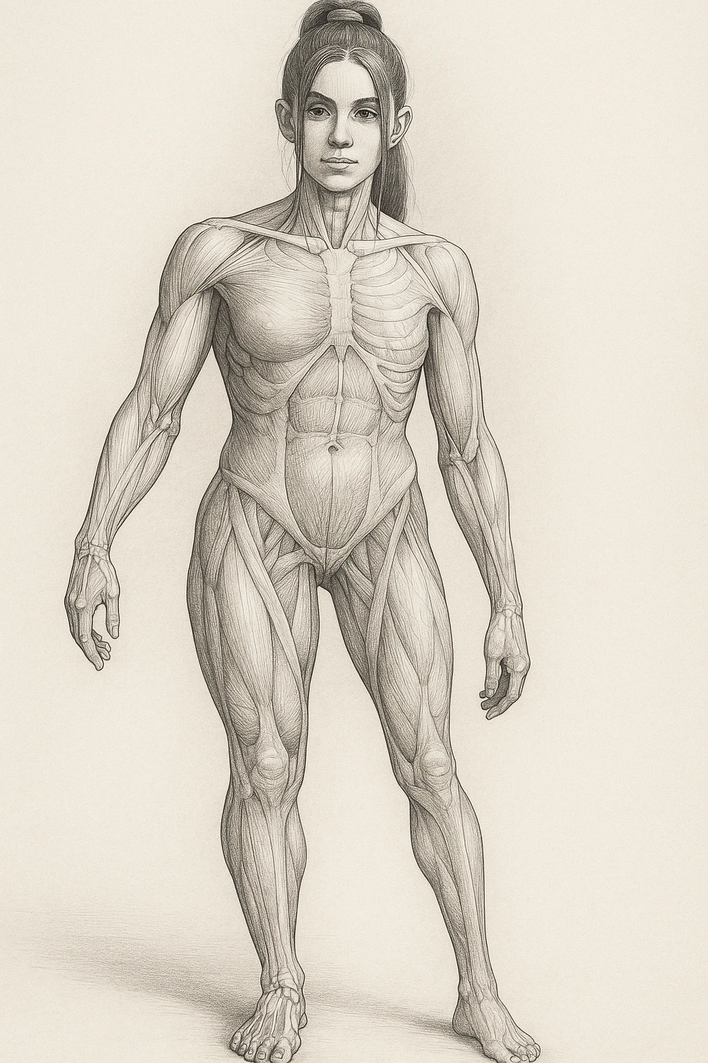 Anatomical style inspired by the photo: one leg much smaller and thinner than the other, highlighting the difference between the two legs, anatomical style, variant 1. emoji