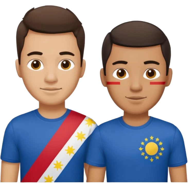 2 male Best buds , one in showing Philipines flag tshirt, one is Spain emoji