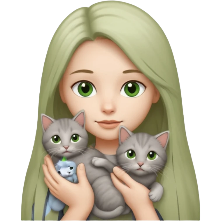 make it with greener eyes and straight long hair with grey kitten emoji