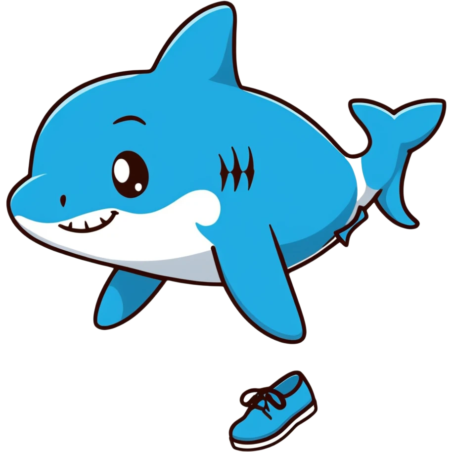 cute little shark wearing blue shoes emoji