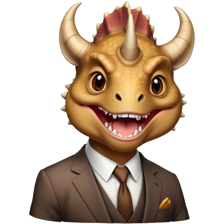 angry face of a triceratops in a suit laughing with tears emoji
