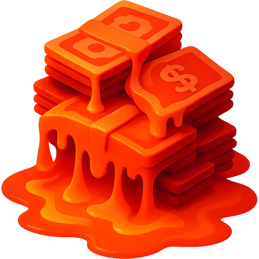 Change the money to a vivid red color, remove the background so it is transparent, keep the lava effect vibrant and dramatic with fiery lava glow and intense heat effect. emoji