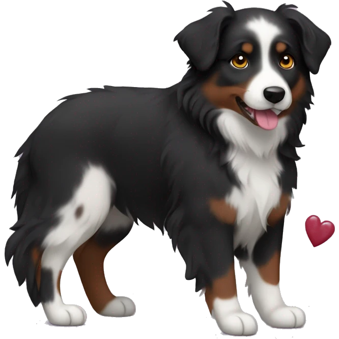 Small black australian shepherd dog with maroon hearts emoji