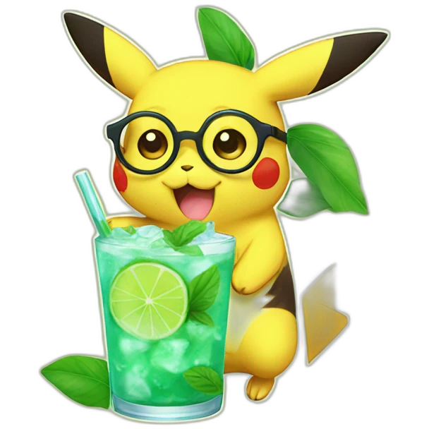 sick pikachu with glasses drinking mojito emoji