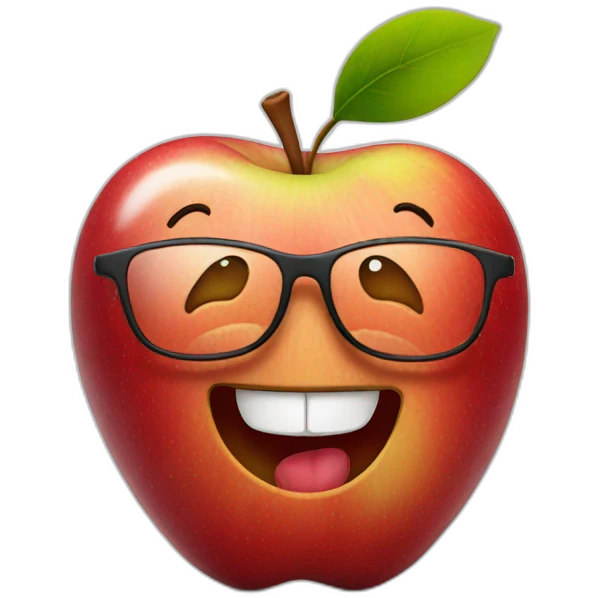Apple with glasses and smiling emoji