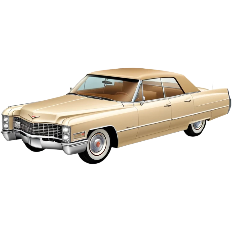 Stylized beige 1966 Cadillac DeVille, simplified to core elements, minimal detail three-quarter view, clean lines, Once Upon a Hollywood reference, iOS emoji style emoji