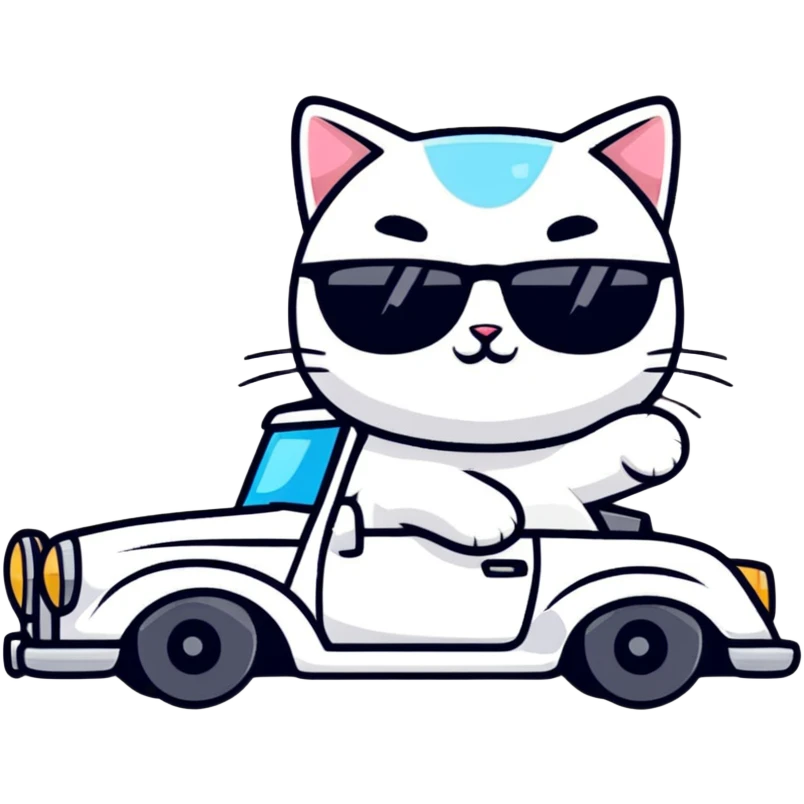 Cat driving Mercedes Benz white  emoji