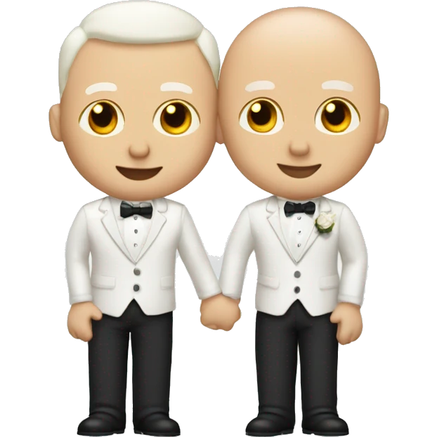 two white male grooms getting married in white one bald one with spikey brown hair emoji