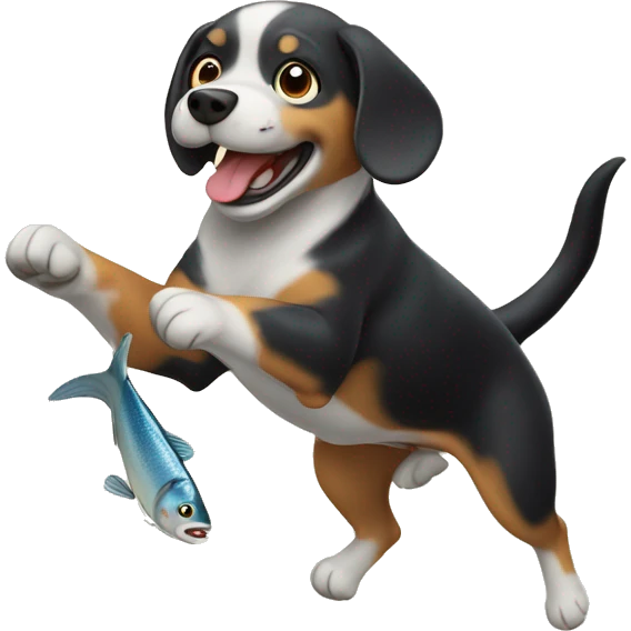 Dog catching a fish mid air emoji