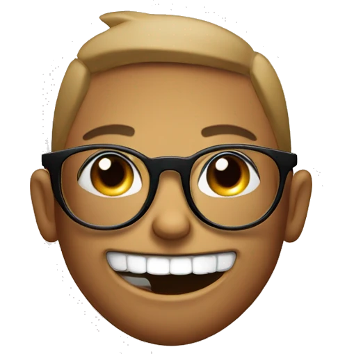 shushing face, with glasses and bunny teeth, grinning emoji
