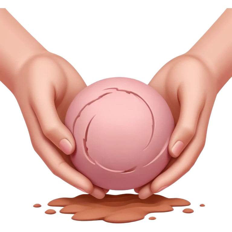 two hands kneading a small pink ball of clay in a prepping manner emoji