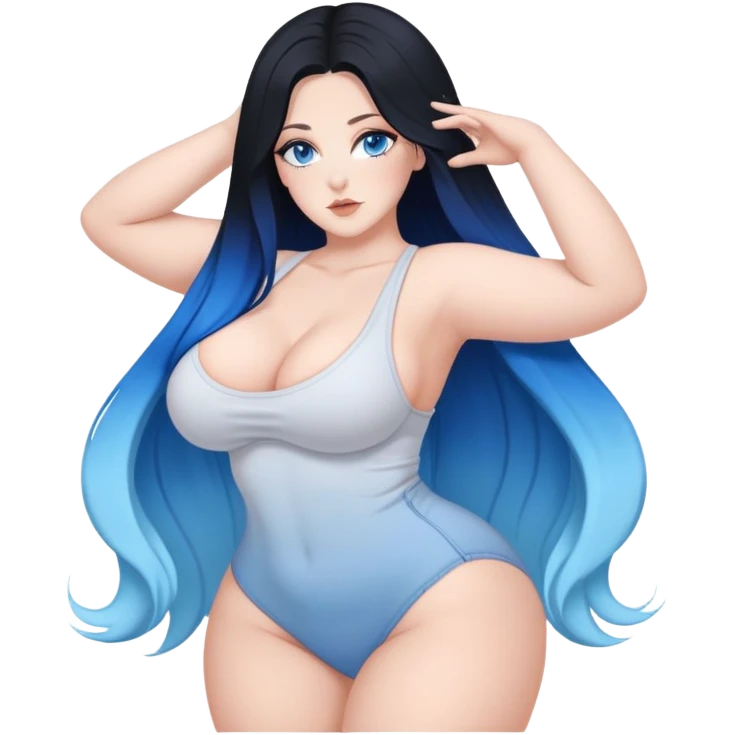 busty pawg long black to blue ombre hair pale blue eyes twerk sfw emoji