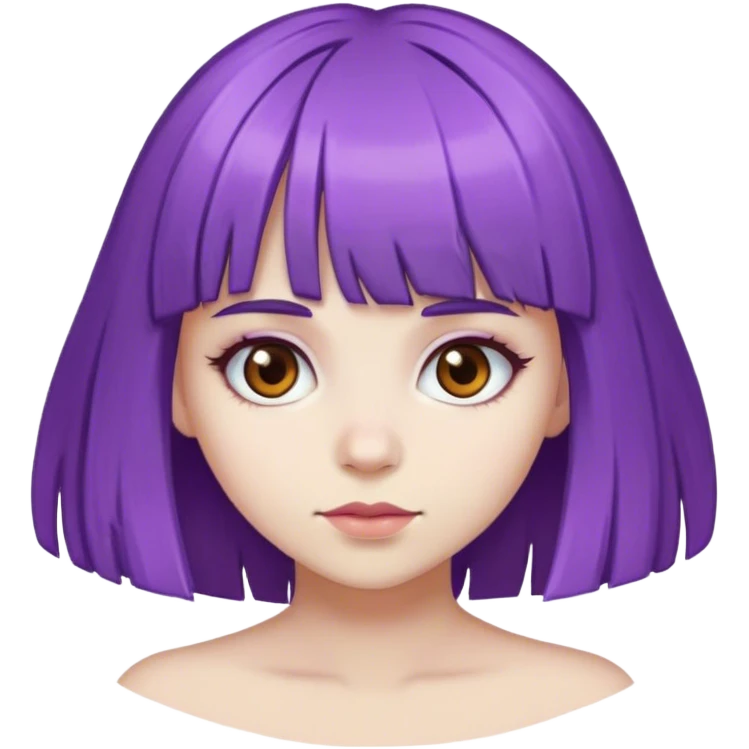 A girl with purple hair , bangs, brown eyes, white skin emoji