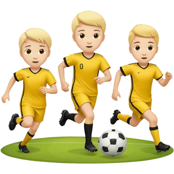 kids play soocer in yellow dress, boys emoji